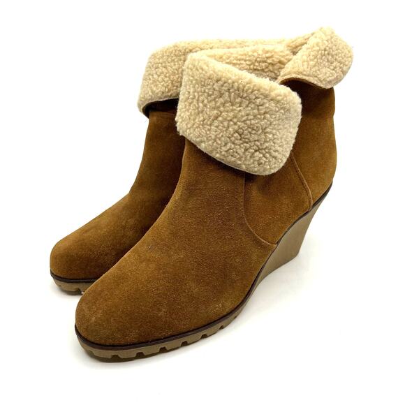 Kelsi Dagger Fontanne Leather and Shearling Wedge Boots Women's 10 US - Picture 1 of 9